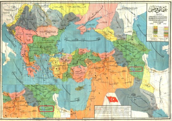 الوثيقة رقم ثمانية : صورة لخريطة تابعة لأرشيف دولة رئيس وزراء جمهورية تركيا العثمانية والمرتبطة بالعام 1333 هـ والتي تساوي 1911 م مع عمر بحث 101 عام ، وقد تم تمييز اسم أذربيجان في الصورة بعلامة إطار أحمر. ( 5 )