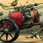نقاشی رنگ روغن ماشین پرنده مکانیکی ساعتی از دوره رنسانس، نقاشی دیجیتالی فوق العاده، هنر شگفت انگیز، ایستگاه هنری 3، واقع گرایانه